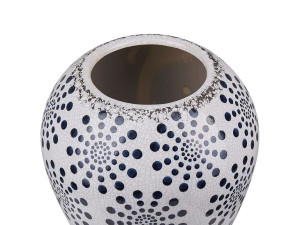 Wazon na kwiaty ceramiczny biały z niebieskim MILE