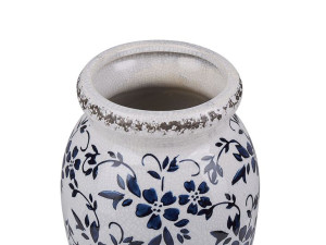 Wazon na kwiaty ceramiczny biały z niebieskim AMID