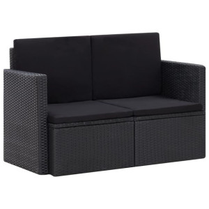 2-osobowa sofa ogrodowa z poduszkami, czarna, polirattan