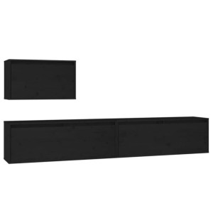 Szafki pod TV, 3 szt., czarne, lite drewno sosnowe