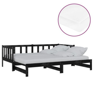 Łóżko wysuwane, 2 x (90x200) cm, czarne, lite drewno sosnowe