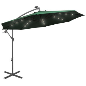 Parasol ogrodowy wiszący, światła LED, 300 cm, metal, zielony