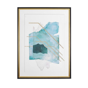 Obraz w ramie akwarela 60 x 80 cm niebiesko-złoty