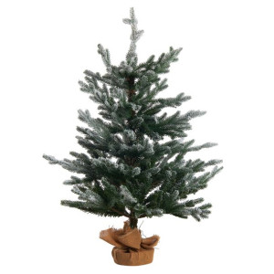 Ośnieżona sztuczna choinka w jutowym worku 90 cm z