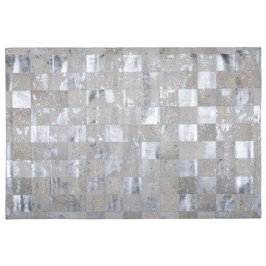 Dywan patchwork skórzany 140 x 200 cm beżowo-srebr