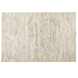 Dywan patchworkowy skórzany 160 x 230 cm złoto-beż