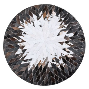 Dywan patchwork okrągły skórzany ⌀ 140 cm czarno-b