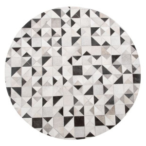 Dywan patchwork okrągły skórzany ⌀ 140 cm szary KI