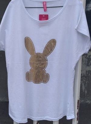 t-shirt BLUZKA damska biała z printem KRÓLIKA 2XL
