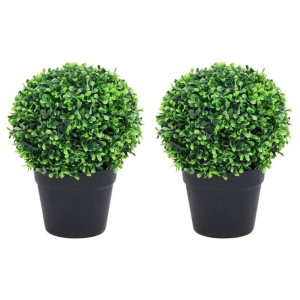 Kule ze sztucznego bukszpanu w doniczce, 2 szt., zielone, 37 cm
