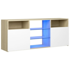 Szafka TV z oświetleniem LED, biel i dąb sonoma, 120x30x50 cm