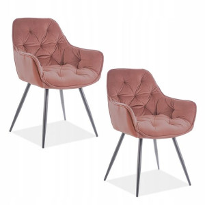 Krzesło Cherry Velvet Różowe Welur Pikowane 2 szt