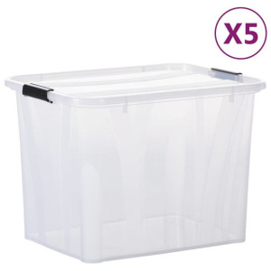 Pudełka z pokrywami, 5 szt., przezroczyste, 55 L