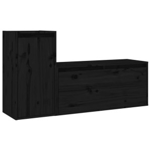 Szafki pod TV, 2 szt., czarne, lite drewno sosnowe