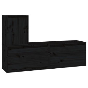 Szafki pod TV, 3 szt., czarne, lite drewno sosnowe