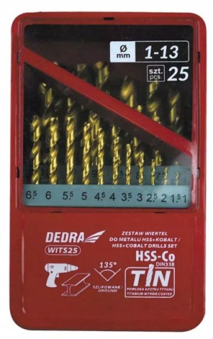 Zestaw 25szt wierteł do metalu kobaltowych DEDRA