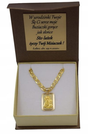 Złoty łańcuszek Gucci z medalikiem pr 585 grawer gratis