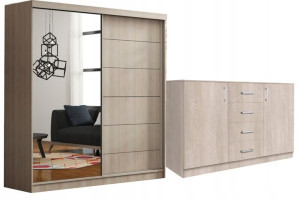 Zestaw DĄB SONOMA Szafa 150 cm przesuwna, komoda 150