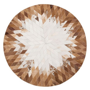Dywan patchwork okrągły skórzany ⌀ 140 cm brązowo-biały KELES
