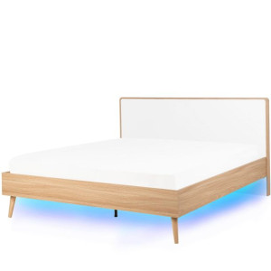 Łóżko LED 160 x 200 cm jasne drewno SERRIS