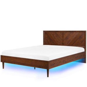 Łóżko LED 160 x 200 cm ciemne drewno MIALET