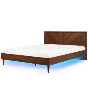 Łóżko LED 180 x 200 cm ciemne drewno MIALET