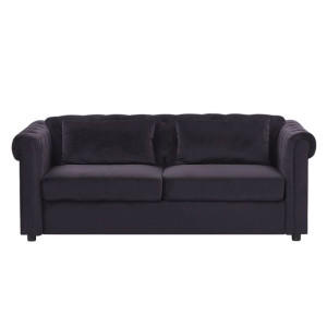 Sofa rozkładana welurowa czarna CHESTERFIELD