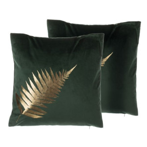 2 welurowe poduszki dekoracyjne w liście 45 x 45 cm zielone FERN