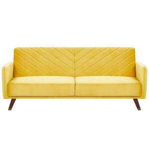 Sofa rozkładana welurowa żółta SENJA
