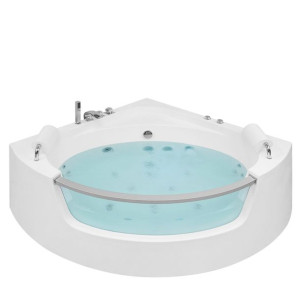 Wanna narożna LED z hydromasażem 150 x 150 cm biała MANGLE
