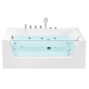 Wanna narożna prawa z hydromasażem 170 x 80 cm biała PUQUIO