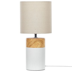 Lampa stołowa ceramiczna biała z jasnym drewnem ALZEYA