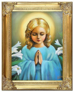 Obraz olejny ręcznie malowany religijny 37x47cm Aniołek