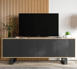 Nowoczesna Szafka RTV Loft Industrialna Komoda RTV 150 cm Wotan czarny MAT