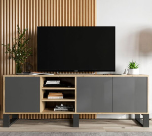 Szafka RTV Loft komoda RTV Industrialna 150 cm Dąb wotan grafit MAT