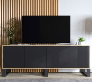 Szafka RTV Loft Komoda RTV Industrialna dąb Wotan czarny MAT 150 cm