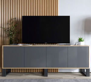 Szafka RTV Loft dąb wotan Grafit MAT komoda RTV Industrialna 150 cm