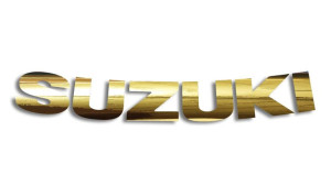 Wycinana naklejka SUZUKI zakrzywiona zloty chrom