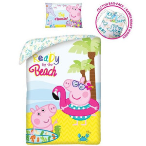 Pościel bawełna 140x200+1p70x90 Peppa wakacje + plecak