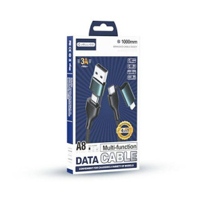 Jellico Usb Kabel - A8 3a 4 W 1 Lightning/usb-c Na Usb/usb-c 1m Czarny