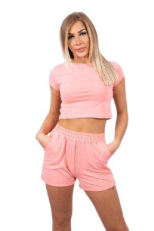 Komplet Damski Bawełniany Dres Szorty I Top Morelowa