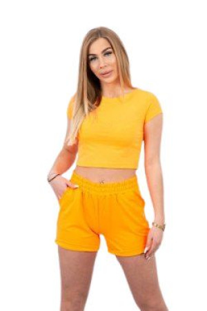 Komplet Damski Bawełniany Dres Szorty I Top Pomarańczowy Neon