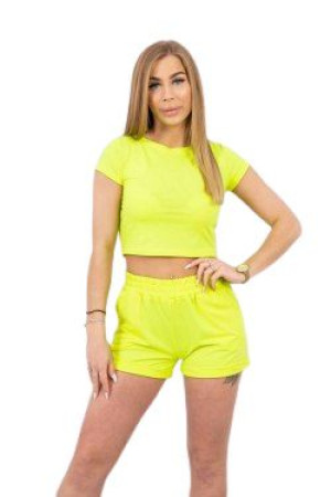 Komplet Damski Bawełniany Dres Szorty I Top Żółty Neon