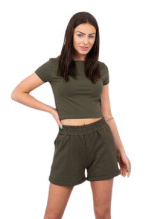Komplet Damski Bawełniany Dres Szorty I Top Khaki