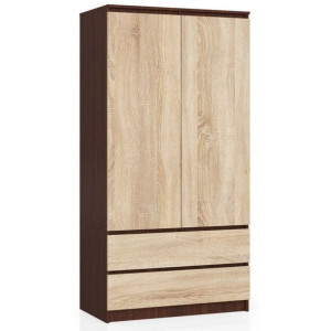 Szafa do sypialni, 2 szuflady, drzwi, 90x51x180 cm, wenge, dąb sonoma, mat
