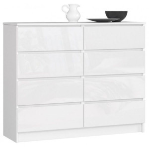 Komoda do salonu, sypialni, 8 szuflad, 120x40x99 cm, biel, połysk