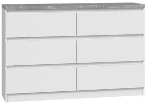 Komoda do sypialni, salonu, M6, 120x30x77 cm, biel, beton, mat
