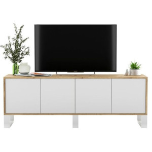 Komoda RTV, loft, apollo, rama, 150x35x53 cm, dąb wotan, biel, mat