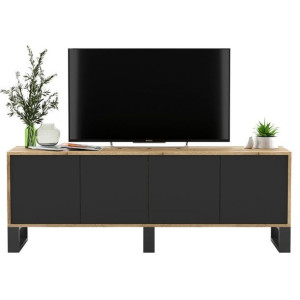 Komoda RTV, loft, apollo, rama, 150x35x53 cm, dąb wotan, czarny, mat