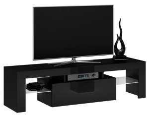 Szafka pod telewizor, stolik rtv, deko, 140x40x45 cm, czerń, połysk